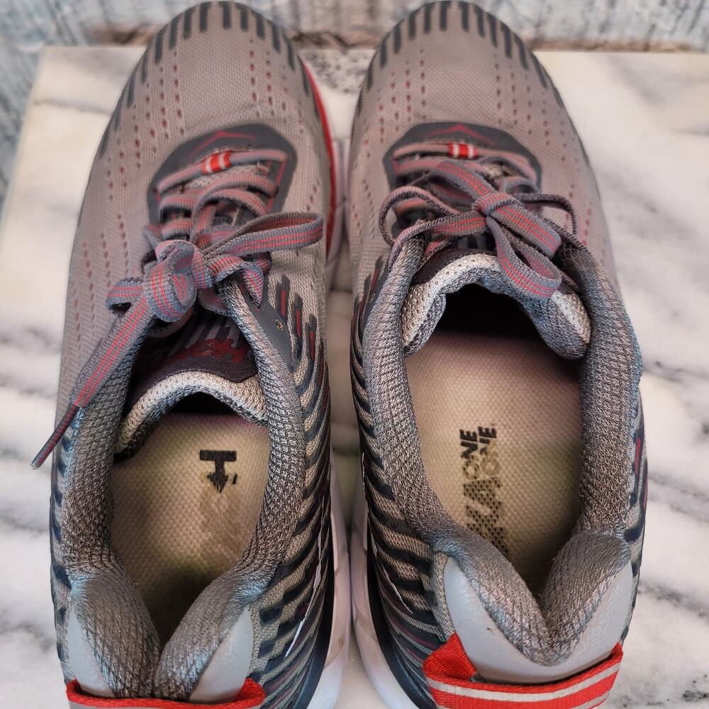 Hoka One One Clifton 5 Alloy/Steel Gray And Red Size 10 Men's - Picture 6 of 10